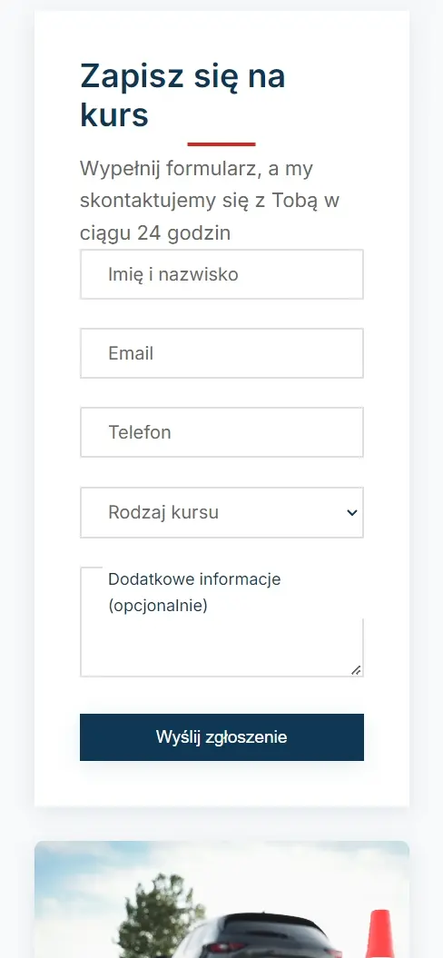 Strona szkoły jazdy na telefonie - widok 4
